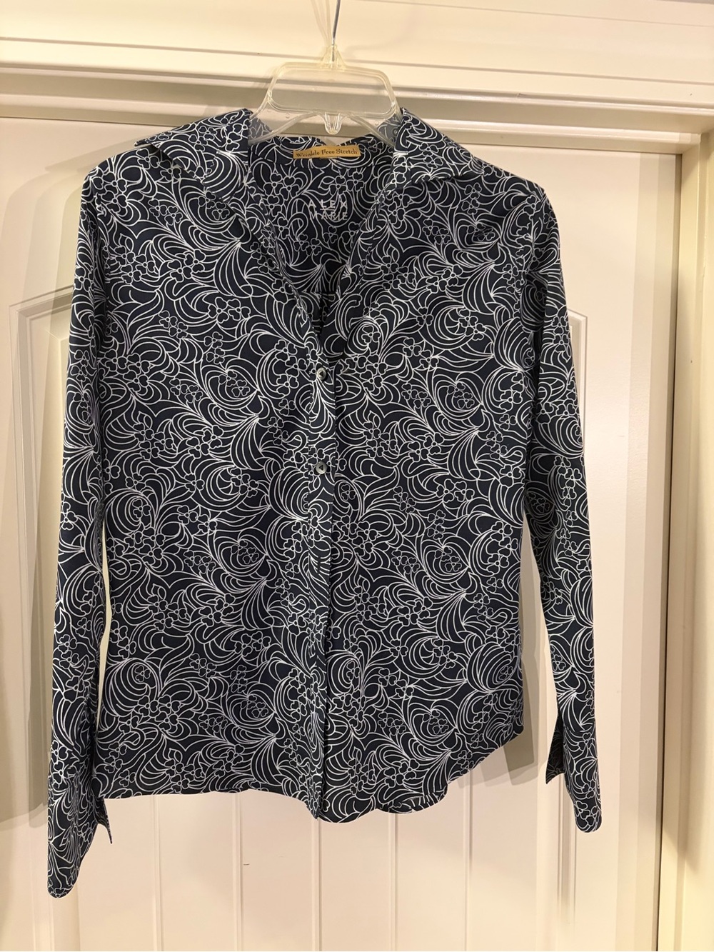 Alex Marie Navy and White Scroll Print Button-Down Shirt